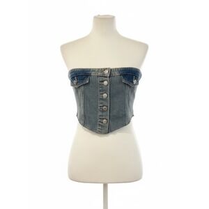 Cider Denim jean Bustier Top Button Front Sleeveless Cropped‎ M